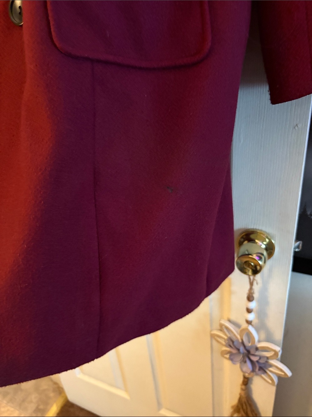 Women's Double-Breasted Pea Coat in Burgundy - Picture 3 of 3